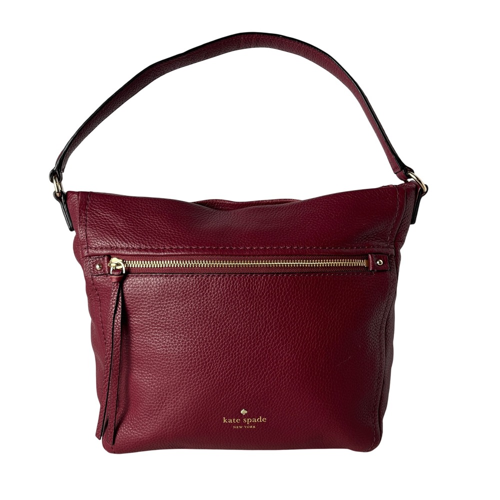 Kate Spade Burgundy Leather Hobo Shoulder Bag Gold Hardware
